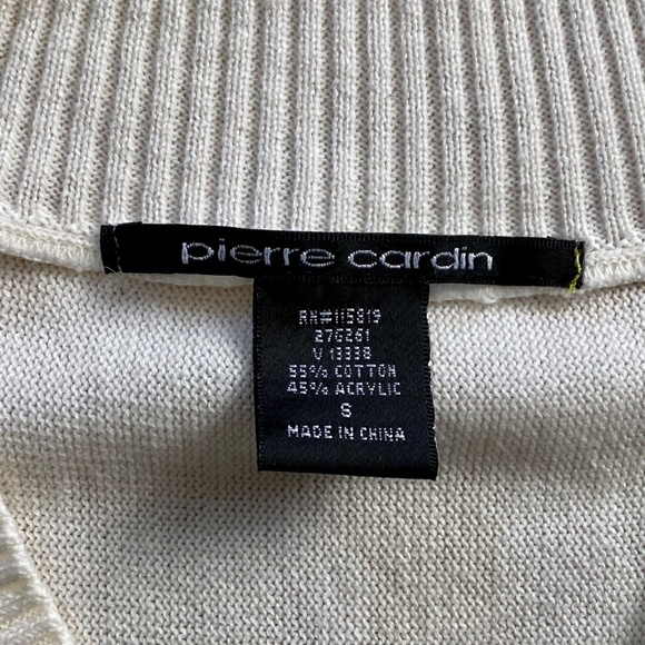 Pierre Cardin White Ribbed Trim Deep V-Neck Relaxed Ivory Sweater Size S - Picture 4 of 8